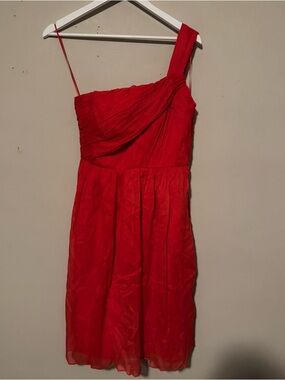 NWT J. Crew Red One-Shoulder Silk Cocktail Dress